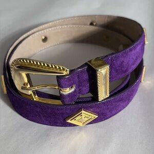 Vintage boho purple gold Y2K leather pig suede artsy western festival belt. M/L